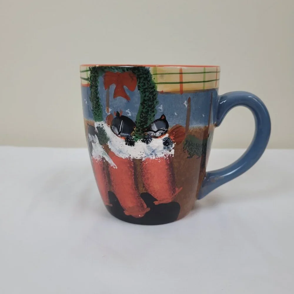 Oneida Cat Friends Mug 20oz Earthenware coffee cup Cats Christmas Hand Painted L